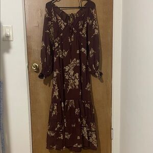Forever 21 Brown Floral Long Sleeve Dress
